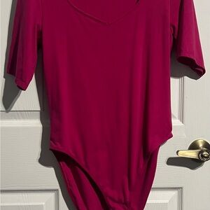 Old Navy Deep Pink Fitted Short Sleeve Bodysuit